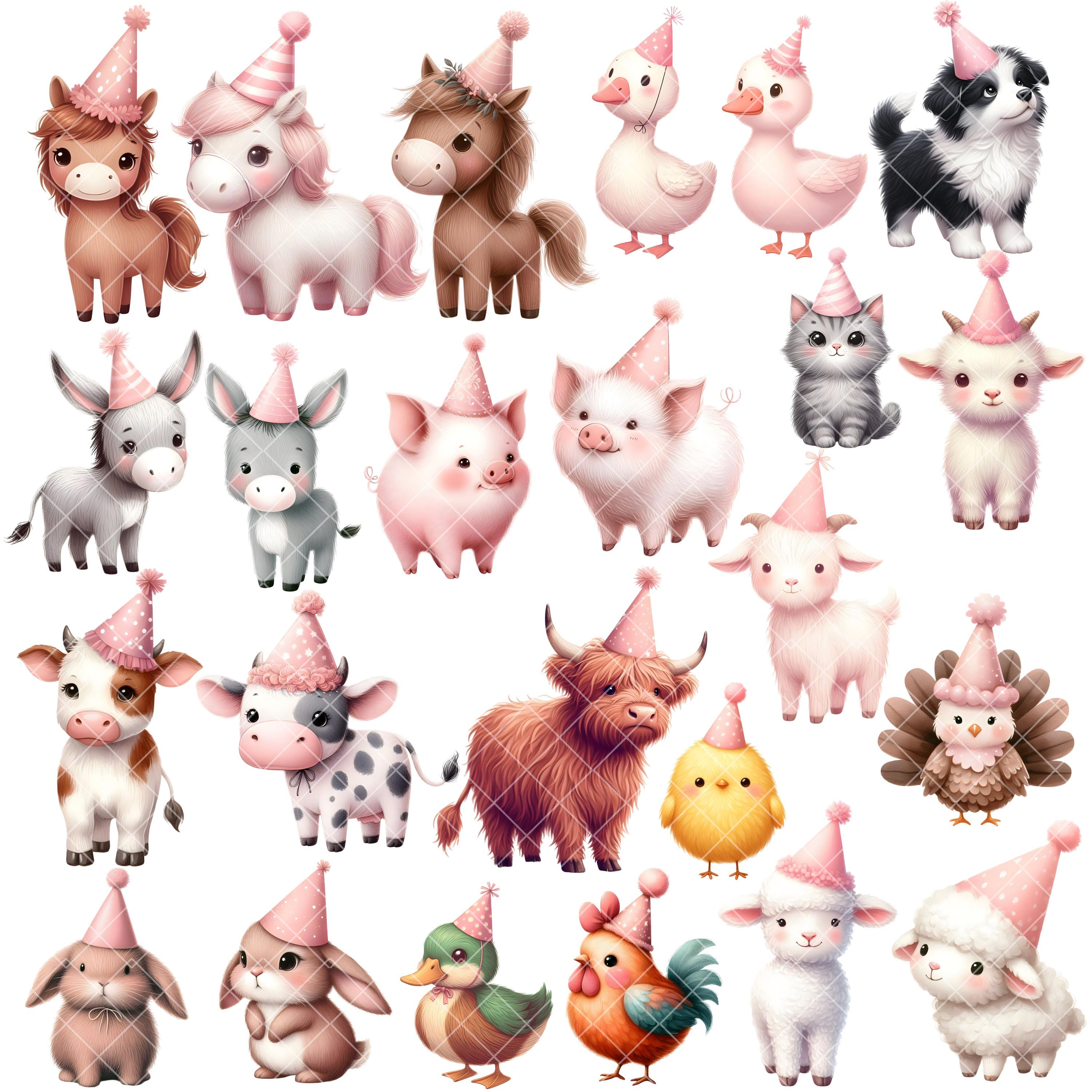 Farm Birthday Clipart - Watercolor - Cute Farm Png - Pink Farm ...