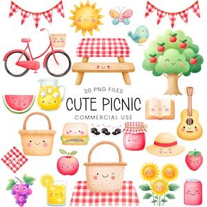 Picknick clipart-aquarel-cute kawaii png-commercieel gebruik-lente clipart