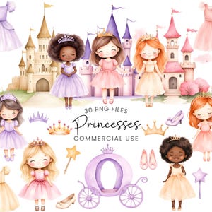 Prinses clipart - aquarel - schattige kinderen png - prinses clipart bundel - kleine prinsessen - kinderkamer kunst - commerciële licentie