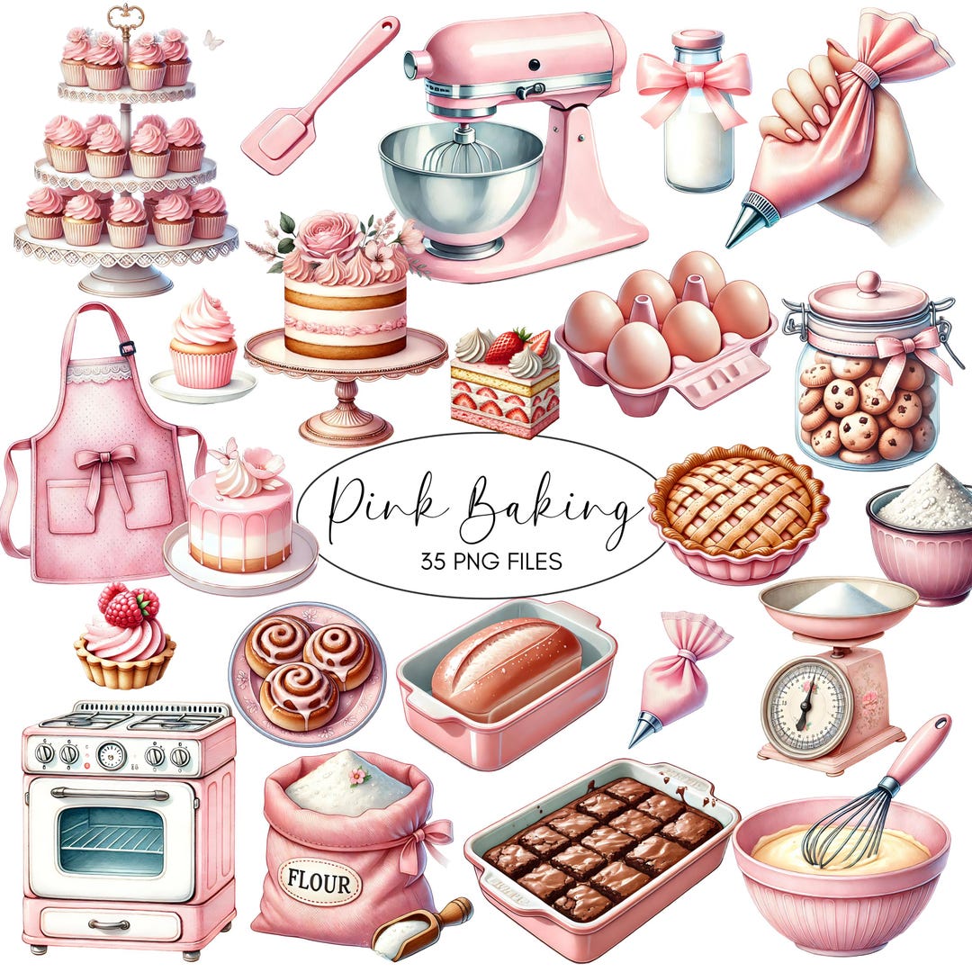 Pink Baking Clipart - Watercolor - Baking Png - Vintage Bakery - Baking ...