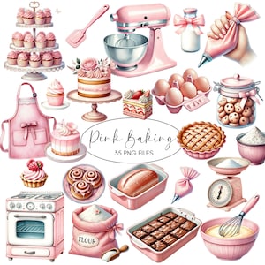 Roze bakken clipart - aquarel - bakken png - vintage bakkerij - bakken sublimatie - mixer - schort - desserts - commerciële licentie