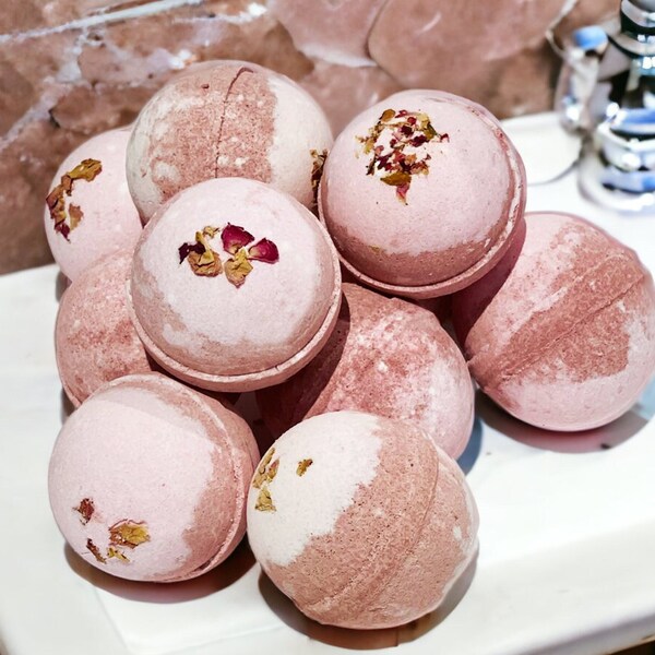 Botanic Garden Wild Rose Bath Bomb - 8oz - Handmade, Selfcare, Spa, Gift, Natural, Sensitive Skin, Holiday gift