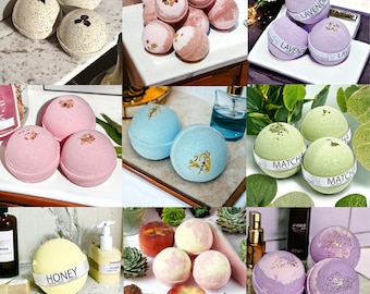 4 Big Bath Bombs Variety Pack - Handmade, Selfcare, Spa, Gift, Natural, Sensitive Skin, Dozens of scents, BulkBathbomb set, Select Variety