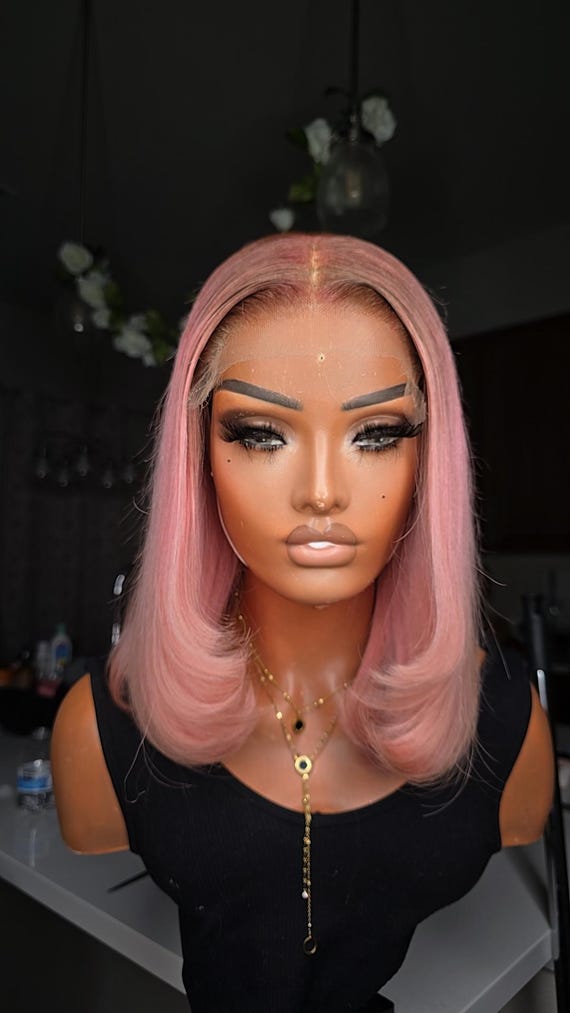 12-inch Soft Pink Bob Wig 100% Human Hair With 5x5 Lace  display picture 3