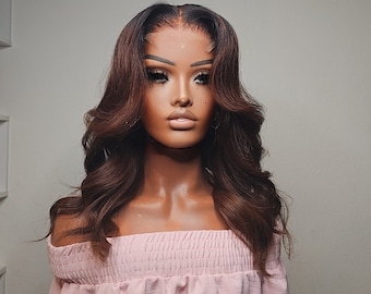 14-inch Chestnut Brown Color  with Dark Root 100% Human Hair With 4x4 Lace Closure
