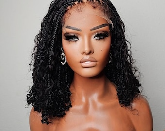 12-inch Glueless Boho Small  Briaded Wig 6x6 Lace & Human Hair Italian Curls