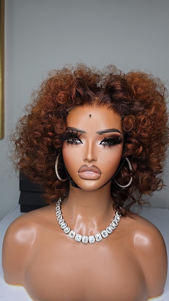 Short Curly Bouncy Ginger Color 100% Human Hair With 4x4 Lace