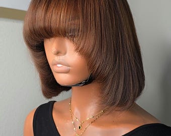 12-Inches Short Bob With Bang 6x6 Closure Lace Human Hair Wig