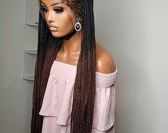 Ombre Brown Cornrow Briaded Wig With 13x6 Frontal Lace