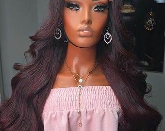 24-inch Luxury Burgundy Glueless 7x7 HD Lace Wig