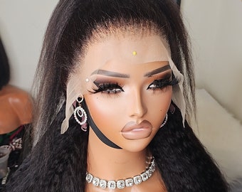 13x4 100% Human Hair Kinky Straight Frontal Wig