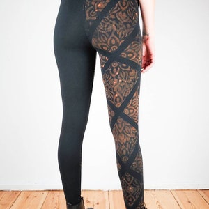 Boho floral mandala leggings with abstract bleached pattern