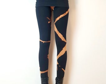 Leggings mit alternativem Batik Muster, gebleicht, Punk, Gothic, Festival Leggings, Yoga