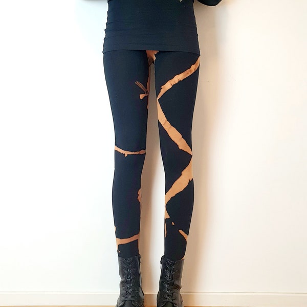 Leggings mit alternativem Batik Muster, gebleicht, Punk, Gothic, Festival Leggings, Yoga