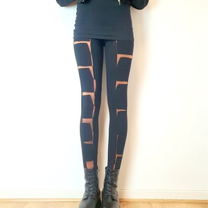 Leginsy w stylu punk steampunk gotyckim z abstrakcyjnym wzorem, wybielone, czarne, plus size, oversize, bawełniane