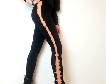 Leggings mit senkrechtem Streifen-Muster, gebleicht, Punk, Gothic, Festival Leggings, Yoga, oversize plussize curvy