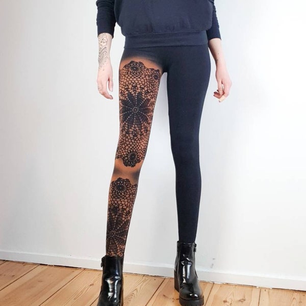 Leggings avec dentelle et motif au crochet rond, leggings courbés surdimensionnés plussize, leggings d'hiver, leggings de Noël