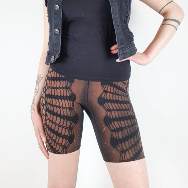 Damen Shorts mit Spitze, Vintage Leggings, Häkelmuster Radlerhose, Boho Kleidung, kurze Hose, Hotpants Baumwolle, schwarz, Teens