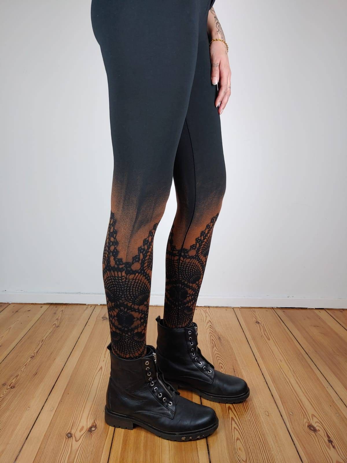 Tattoo Leggings, Printed High Waisted Leggings, Fire Leggings for