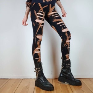 Legginsy z wycięciami w stylu apokaliptycznego gotyku, duże, dopasowane legginsy plus size