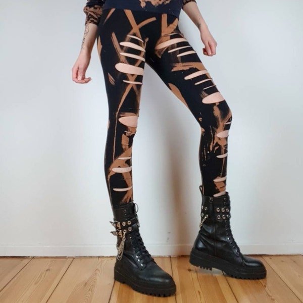 Cut out Leggings mit apokalyptischem Gothic Design, oversize plus size curvy Leggings