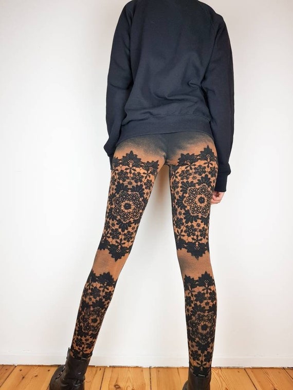 Floral lace-stitch leggings in Black for Women | Dolce&Gabbana®