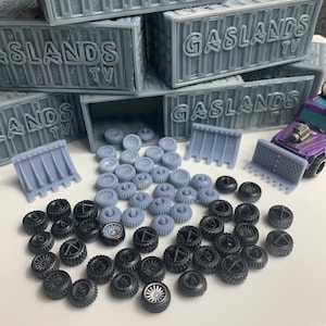 Gaslands Container Full of Miniature Tires And Rams for Hot Wheels Modding 1:64