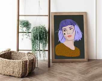 purple hair woman illustration, girl drawing, female art