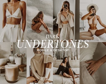 May include: A collage of images featuring various people wearing neutral-toned clothing and accessories. The images are arranged in a grid pattern and feature a text overlay that reads "DARK UNDERTONES MOBILE & DESKTOP".