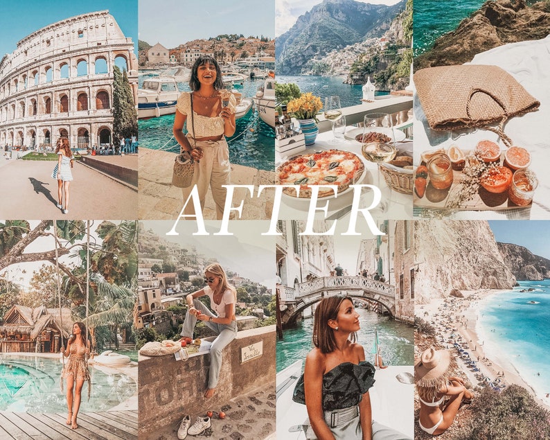 Op de afbeelding: Een collage van afbeeldingen met reisbestemmingen, waaronder het Colosseum in Rome, een kustplaats in Itali&euml;, een strandsc&egrave;ne en een vrouw met een strohoed. De afbeeldingen zijn bewerkt met een warm, vintage filter.