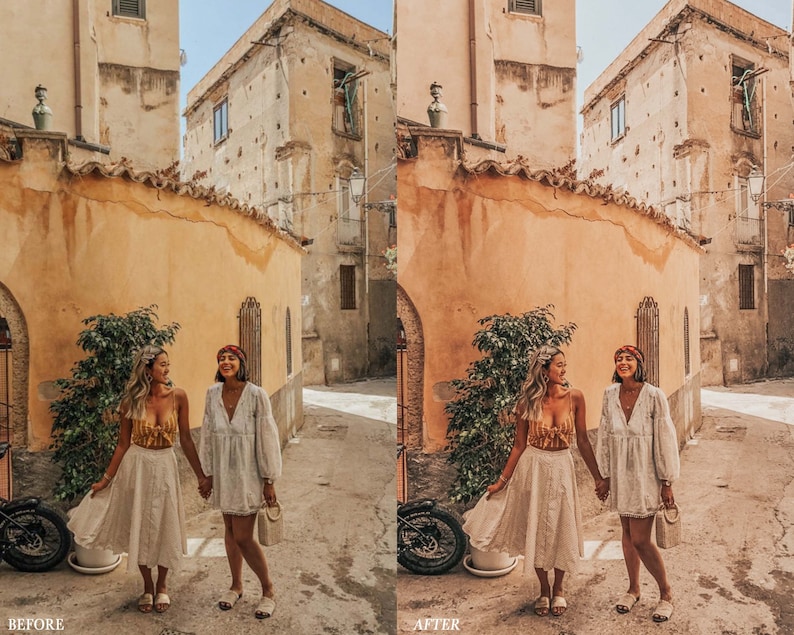 Op de afbeelding: Twee mensen in zomerse outfits lopen door een smalle straat in een Europese stad. De straat is omzoomd met oude gebouwen met afbladderende verf. De mensen lachen en lijken te genieten van hun tijd samen.