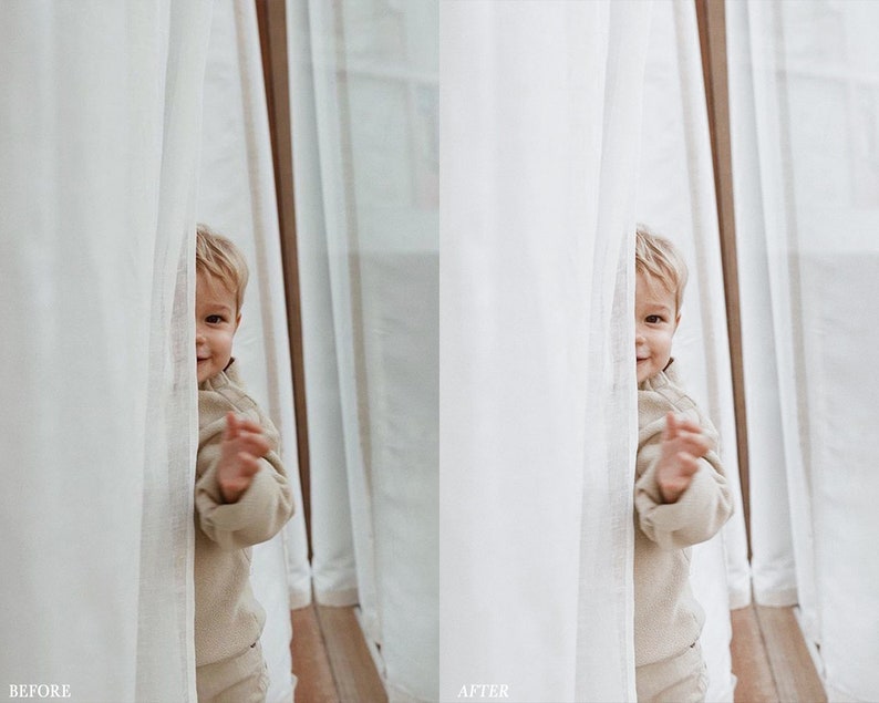 Puede incluir: Un ni&ntilde;o peque&ntilde;o asoma la cabeza por detr&aacute;s de una cortina blanca, sonriendo y mirando a la c&aacute;mara. El ni&ntilde;o lleva un jersey marr&oacute;n claro y tiene el pelo corto y casta&ntilde;o claro.