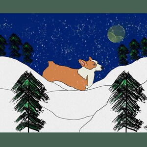 Snow Day, 100x120 Postkarte des Corgis im Schnee, handgezeichnet und digitalisiert