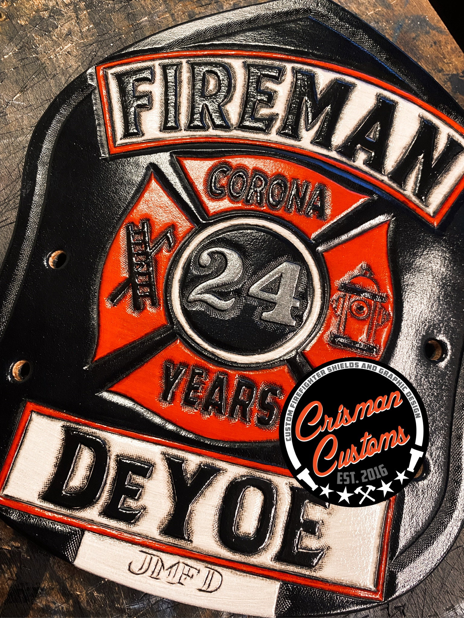 Custom Leather Fire Helmet Fronts