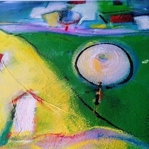 village green - acrylic on canvas, naive painting, abstract painting, painting, 80 x 80 cm, original, gift for birth, picture for children&#39;s room