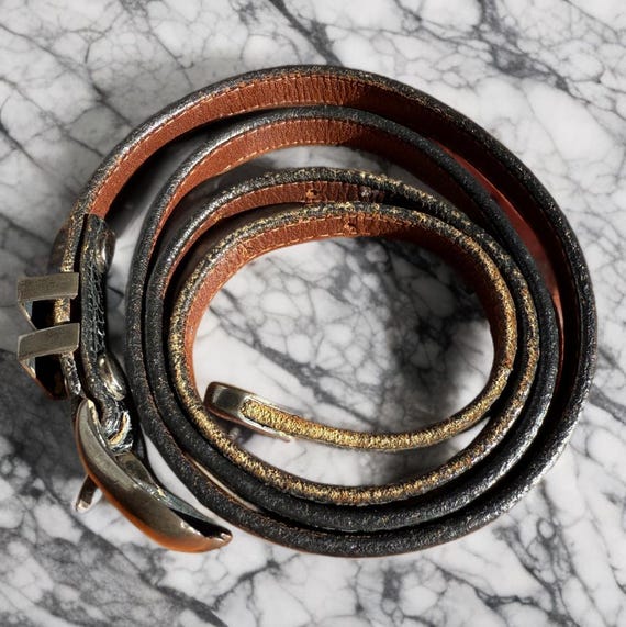 Vintage Barry Kieselstein-cord Mini Leather Belt: Sculptural 