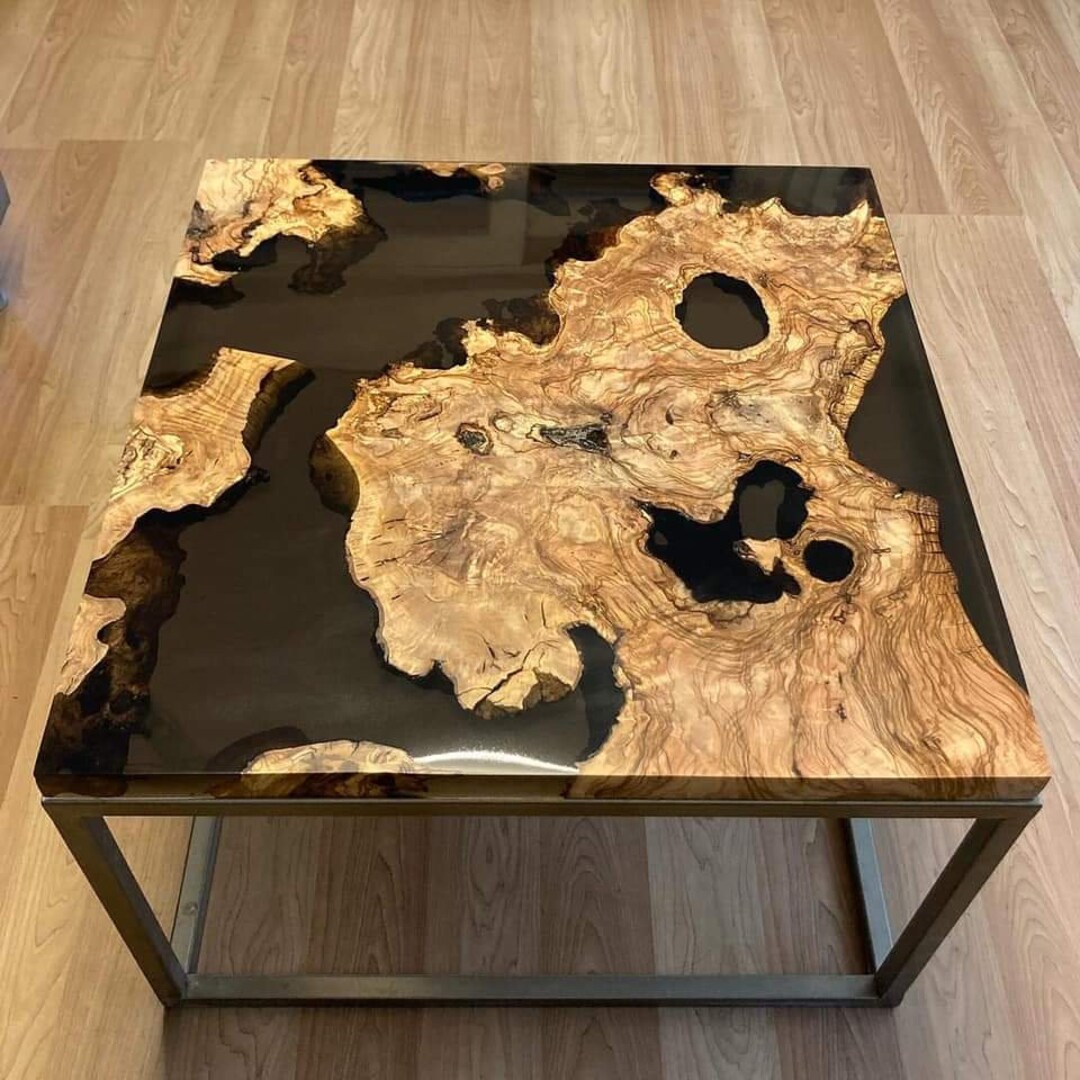 Custom Made Root Wood Black Epoxy Live Edge Coffee, Center, Desk, Couch