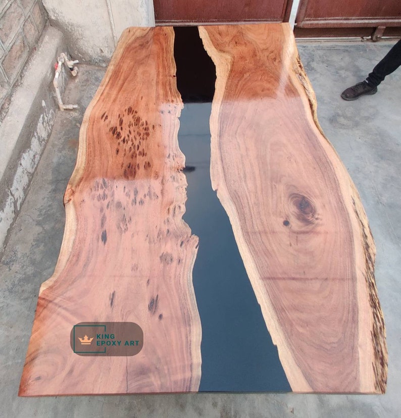 Black Epoxy Rustic Wood Custom Made Dining Table Coffee Table Etsy