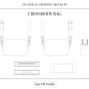 Bocetos planos de bolsos cruzados – Dibujo técnico/maqueta de diseño de moda (descarga digital)