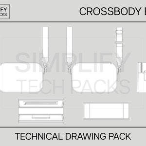 Crossbody Tasche Flat Sketch - Fashion Flats, Fashion Design, Technisches Zeichnen, Tech Pack