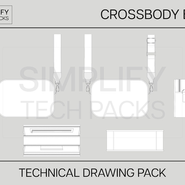 Crossbody Bag Flat Sketch - Fashion Flats, Fashion Design, Technical Drawing, Tech Pack