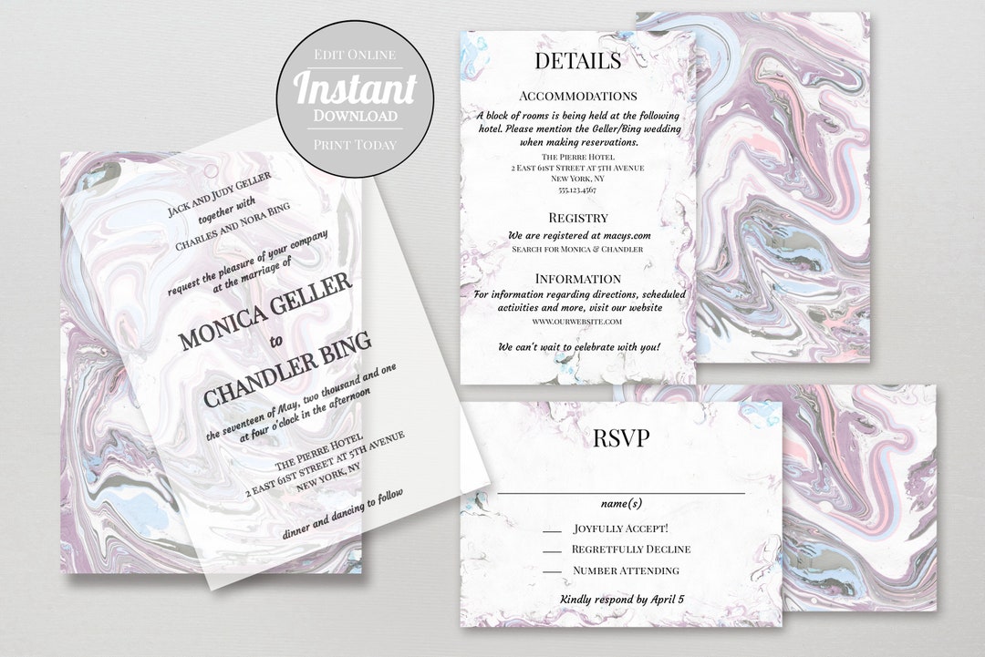 Vellum and Marbled Paper DIY Wedding Invitation Suite Etsy