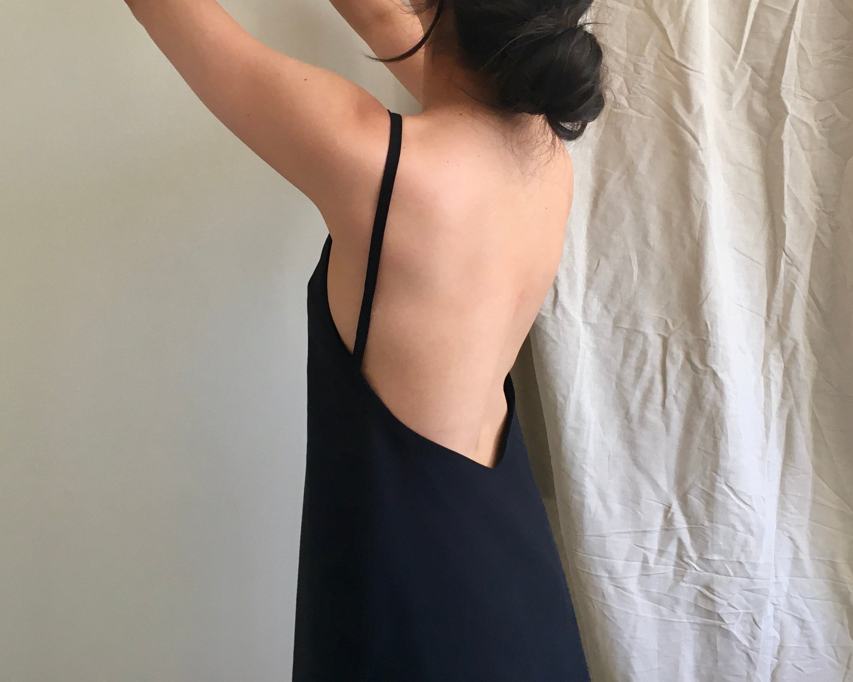 Linen Cotton Low Back Dress Open Back 