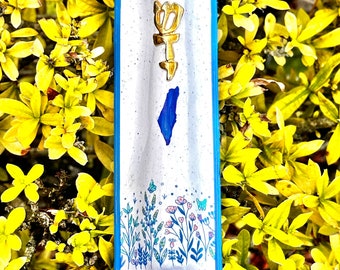 Blue and white floral leaf Mezuzah, Polymer Mezuzah, Mezuzah Case, Jewish Home, Jewish Wedding, Jewish Housewarming,