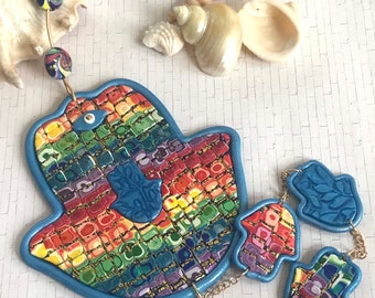 Hamsa Wall Hanging, Mosaic Hamsa, Rainbow Hamsa, Polymer Clay Hamsa, Rainbow Wall Art, Judaica Art, Houswarming Gift, LGBTQ gift