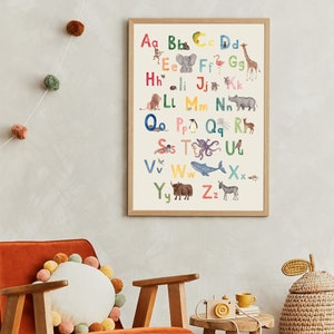 ABC-Poster | A3 | Lernplakat mit Tieren | Aquarellkunst | Alphabet lernen | Buchstaben lernen