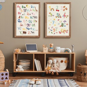 SET aus ABC- & Zahlen-Poster | A3 | Lernplakate | Aquarellkunst | Zahlen lernen | Buchstaben lernen | Alphabet lernen | Zahlen 1-10 lernen