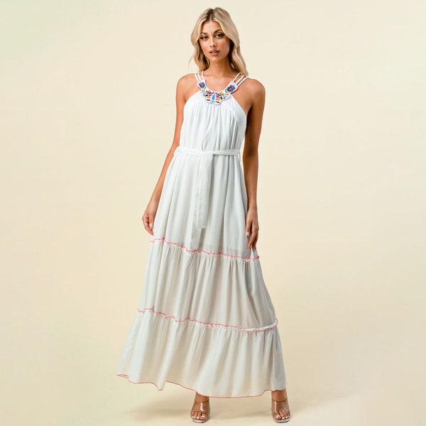 Otomi Dress | Mexican Maxi Dress |  White Maxi Dress | Summer Dress  for Women | Embroidery Dress | Black Maxi Dress | Otomi Dress