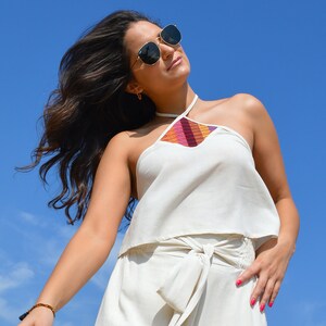 Mexican Cropped Top For Women | Boho Sexy Top | Summer Cropped Top Women | Bohemian Beige Top | lightweight Cropped Top | Hand Made Clothing