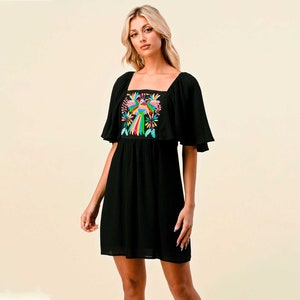Otomi Dress | Mexican Otomi Dress | White Sexy Dress | Boho Summer Dress | Spring Dress for Women | Black Mini Dress | Bohemian Clothing